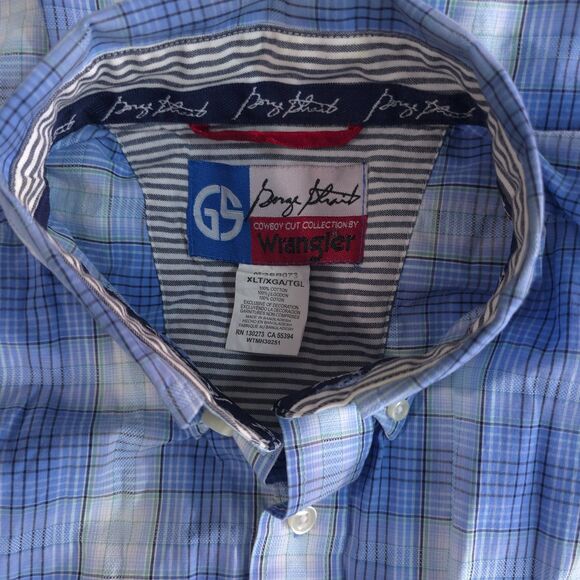 Wrangler George Strait Men's XLT Blue Plaid L/S Button Up Cowboy Shirt - Picture 6 of 8